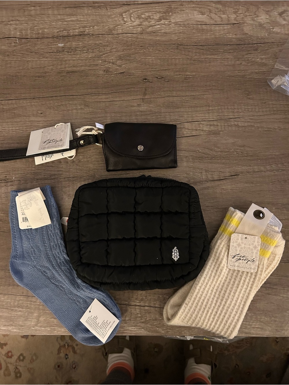 Free People Bundle - socks , small leather wristlet and mini quilted bag